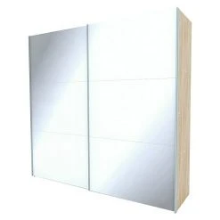 BAUHAUS Express Möbel Schwebetürenschrank Stars B 250 x T 68 x H 236 cm – Weißglas Front & Eiche Sonoma Korpus
