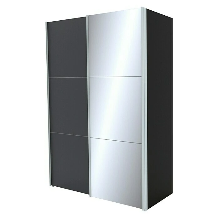 BAUHAUS Express Möbel Schwebetürenschrank Stars B 150 x T 68 x H 216 cm, Aluminiumfarben Griff, Graphit/Spiegel Front, Graphit Korpus 3 BAUHAUS Express Möbel Schwebetürenschrank Stars B 150 x T 68 x H 216 cm, Aluminiumfarben Griff, Graphit/Spiegel Front, Graphit Korpus