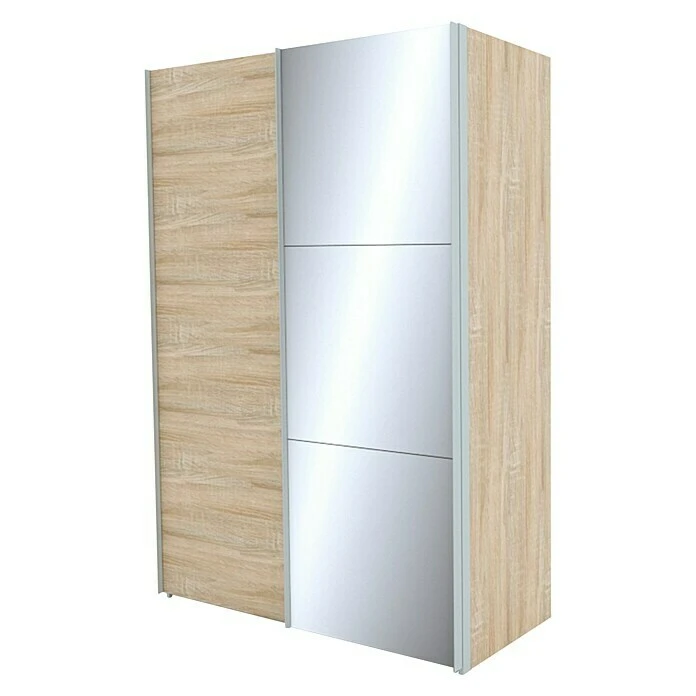 BAUHAUS Express Möbel Schwebetürenschrank Stars B 150 x T 68 x H 216 cm - Eiche Sonoma/Spiegel, Aluminiumfarben Griffe 3 BAUHAUS Express Möbel Schwebetürenschrank Stars B 150 x T 68 x H 216 cm - Eiche Sonoma/Spiegel, Aluminiumfarben Griffe