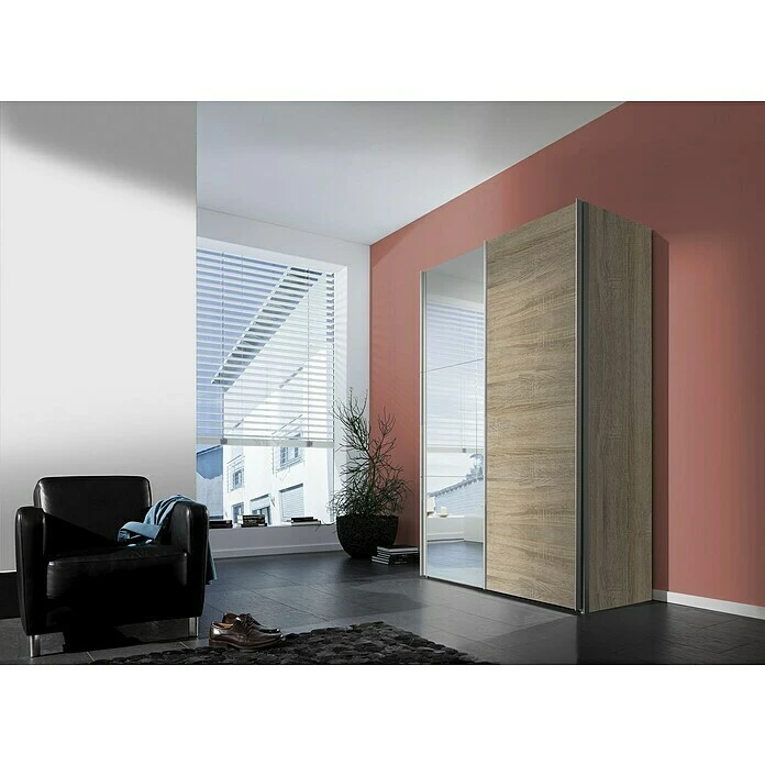 BAUHAUS Express Möbel Schwebetürenschrank Stars B 150 x T 68 x H 216 cm - Eiche Sonoma/Spiegel, Aluminiumfarben Griffe 5 BAUHAUS Express Möbel Schwebetürenschrank Stars B 150 x T 68 x H 216 cm - Eiche Sonoma/Spiegel, Aluminiumfarben Griffe – Bild 3