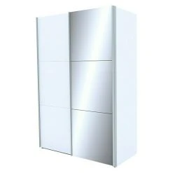 BAUHAUS Express Möbel Schwebetürenschrank Stars B X T X H: 150 X 68 X 216 Cm, Aluminiumfarben Griff, Weiß/Spiegel Front, Weiß Korpus