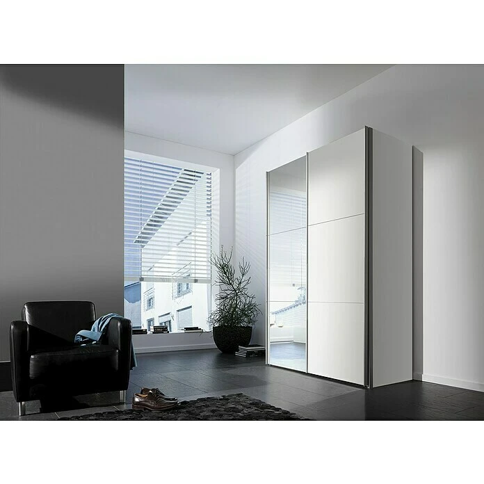 BAUHAUS Express Möbel Schwebetürenschrank Stars B X T X H: 150 X 68 X 216 Cm, Aluminiumfarben Griff, Weiß/Spiegel Front, Weiß Korpus 5 BAUHAUS Express Möbel Schwebetürenschrank Stars B X T X H: 150 X 68 X 216 Cm, Aluminiumfarben Griff, Weiß/Spiegel Front, Weiß Korpus – Bild 3