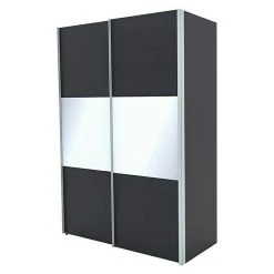 BAUHAUS Express Möbel Schwebetürenschrank Stars B X T X H: 150 X 68 X 216 Cm, Alufarben Griff, Graphit/Weißglas Front, Graphit Korpus