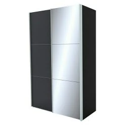 BAUHAUS Express Möbel Schwebetürenschrank Stars B X T X H: 150 X 68 X 236 Cm, Aluminiumfarben Griff, Graphit/Spiegel Front, Graphit Korpus