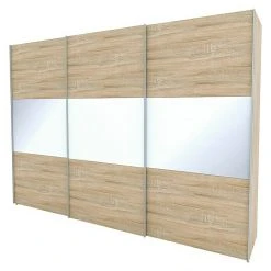 BAUHAUS Express Möbel Schwebetürenschrank Stars B 300 x 68 x 216 cm - Eiche Sonoma/Weißglas, Aluminiumfarbene Griffe