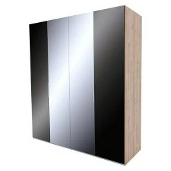 BAUHAUS Express Möbel Drehtürschrank Swift | Mit Spiegel | Basaltglas & Eiche Jackson | 200 x 58 x 216 cm