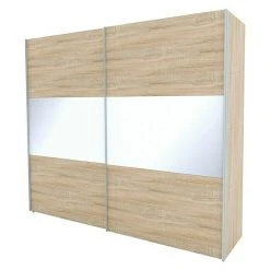 BAUHAUS Express Möbel Schwebetürenschrank Stars B 250 x 68 x 216 cm - Aluminiumfarben Griffe, Eiche Sonoma/Weißglas Front, Eiche Sonoma Korpus