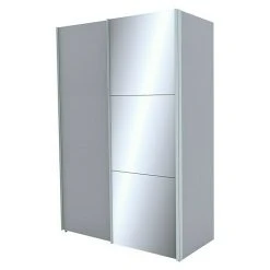 BAUHAUS Express Möbel Schwebetürenschrank Stars – 150 x 68 x 236 cm – Seidengrau/Spiegel – Aluminiumfarben Griffe