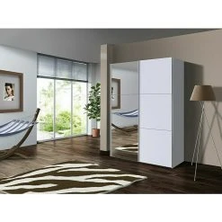 BAUHAUS Express Möbel Schwebetürenschrank Stars – 150 x 68 x 236 cm – Seidengrau/Spiegel – Aluminiumfarben Griffe -Schränke Möbel Mall 12 766