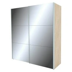 BAUHAUS Express Möbel Schwebetürenschrank Stars B X T X H: 200 X 68 X 216 Cm, Aluminiumfarben Griff, Spiegel Front, Eiche Sonoma Korpus