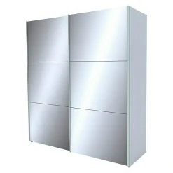 BAUHAUS Express Möbel Schwebetürenschrank Stars B 200 x T 68 x H 236 cm, Aluminiumfarben Griff, Seidengrauglas/Spiegel Front, Seidengrau Korpus