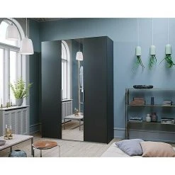 BAUHAUS Express Möbel Drehtürschrank Swift 150 x 58 x 216 cm, mit Spiegel, ohne Zubehör, Basalt Front, Eiche Jackson Korpus -Schränke Möbel Mall 12 801