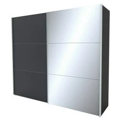 BAUHAUS Express Möbel Schwebetürenschrank Stars B X T X H: 250 X 68 X 216 cm - Graphit/Spiegel, Aluminiumfarben Griffe