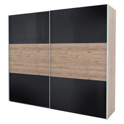 BAUHAUS Express Möbel Schwebetürenschrank Swift - Moderner Kleiderschrank mit Glasfronten | 250 x 68 x 216 cm | Basaltglas Außen/Eiche Jackson