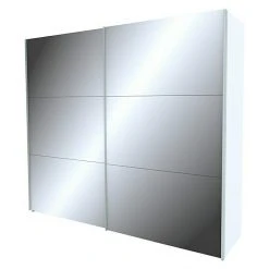 BAUHAUS Express Möbel Schwebetürenschrank Stars, 250 x 68 x 216 cm, Aluminiumfarben Griff, Spiegel Front, Weiß Korpus