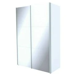 BAUHAUS Express Möbel Schwebetürenschrank Stars B x T x H: 150 x 68 x 216 cm, Aluminiumfarben Griff, Weißglas Front, Weiß Korpus