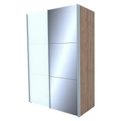 BAUHAUS Express Möbel Schwebetürenschrank Swift Weiß/Eiche Jackson | 150 x 68 x 216 cm | Mit Spiegel & Zubehör