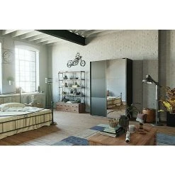 BAUHAUS Express Möbel Schwebetürenschrank Swift Weiß/Eiche Jackson | 150 x 68 x 216 cm | Mit Spiegel & Zubehör -Schränke Möbel Mall 12 904