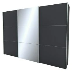 BAUHAUS Express Möbel Schwebetürenschrank Stars B X T X H: 300 X 68 X 216 Cm, Aluminiumfarben Griff, Graphit/Spiegel Front, Graphit Korpus