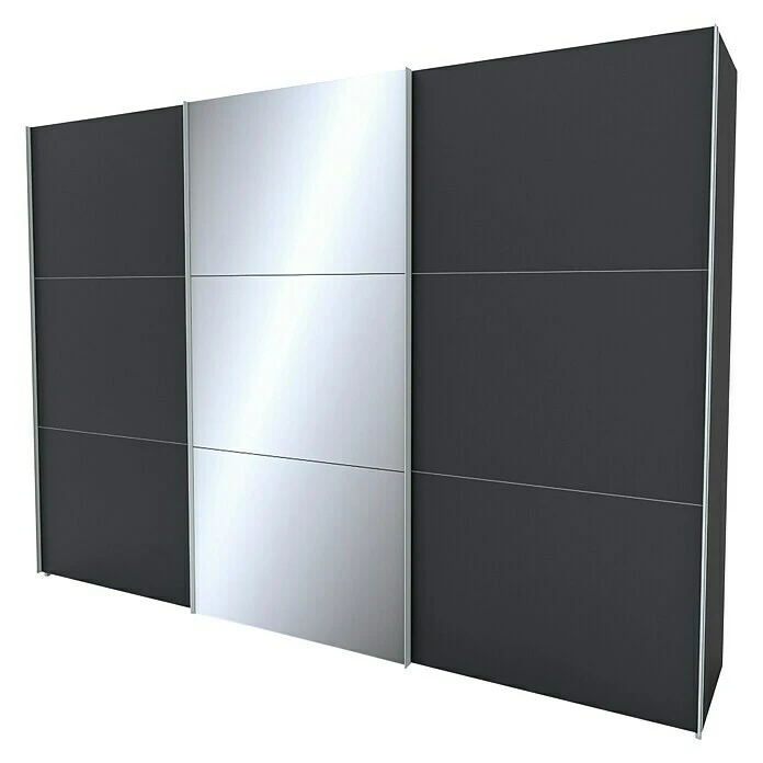 BAUHAUS Express Möbel Schwebetürenschrank Stars B X T X H: 300 X 68 X 216 Cm, Aluminiumfarben Griff, Graphit/Spiegel Front, Graphit Korpus 3 BAUHAUS Express Möbel Schwebetürenschrank Stars B X T X H: 300 X 68 X 216 Cm, Aluminiumfarben Griff, Graphit/Spiegel Front, Graphit Korpus