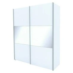 BAUHAUS Express Möbel Schwebetürenschrank 200x68x236 cm | Weiß/Weißglas mit Aluminiumgriffen