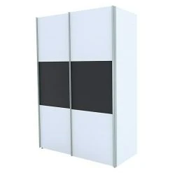 BAUHAUS Express Möbel Schwebetürenschrank Stars - 150 x 68 x 216 cm, Weiß/Graphit Front, Aluminiumfarben Griff, Weiß Korpus