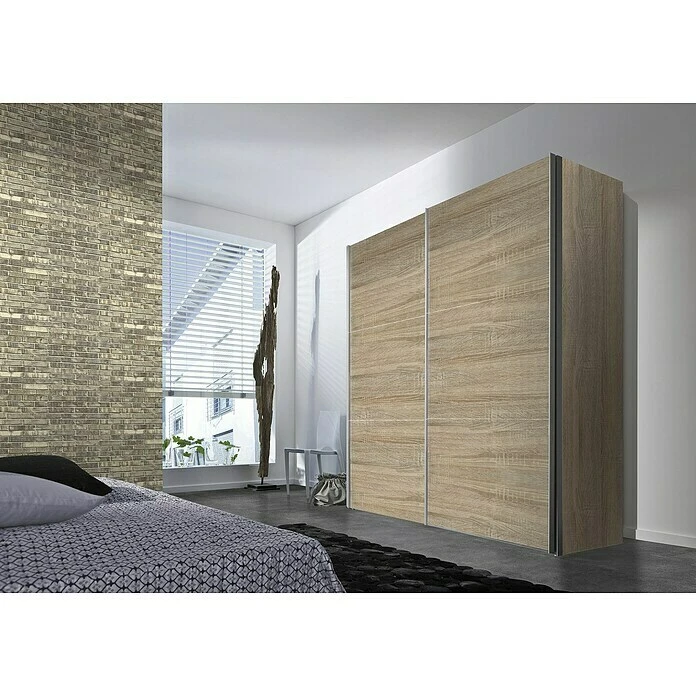 BAUHAUS Express Möbel Schwebetürenschrank Stars B X T X H: 200 X 68 X 236 Cm, Aluminiumfarben Griff, Eiche Sonoma/Weißglas Front, Eiche Sonoma Korpus 5 BAUHAUS Express Möbel Schwebetürenschrank Stars B X T X H: 200 X 68 X 236 Cm, Aluminiumfarben Griff, Eiche Sonoma/Weißglas Front, Eiche Sonoma Korpus – Bild 3