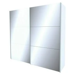 BAUHAUS Express Möbel Schwebetürenschrank Stars B 250 x 68 x 236 cm - Weißglas/Spiegel, Aluminiumfarben Griff, Weiß Korpus