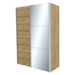 BAUHAUS Express Möbel Schwebetürenschrank Stars | 150 x 68 x 236 cm | Eiche Riviera/Spiegel | Aluminiumfarbene Griffe