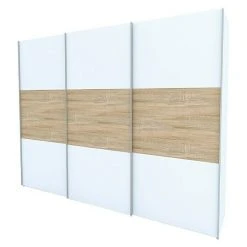 BAUHAUS Express Möbel Schwebetürenschrank Stars B X T X H: 300 X 68 X 236 cm - Weiß/Eiche Sonoma, Aluminiumfarben Griffe