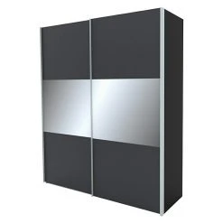 BAUHAUS Express Möbel Schwebetürenschrank Stars B X T X H: 200 X 68 X 236 Cm, Alufarben Griff, Graphit/Grauspiegel Front, Graphit Korpus